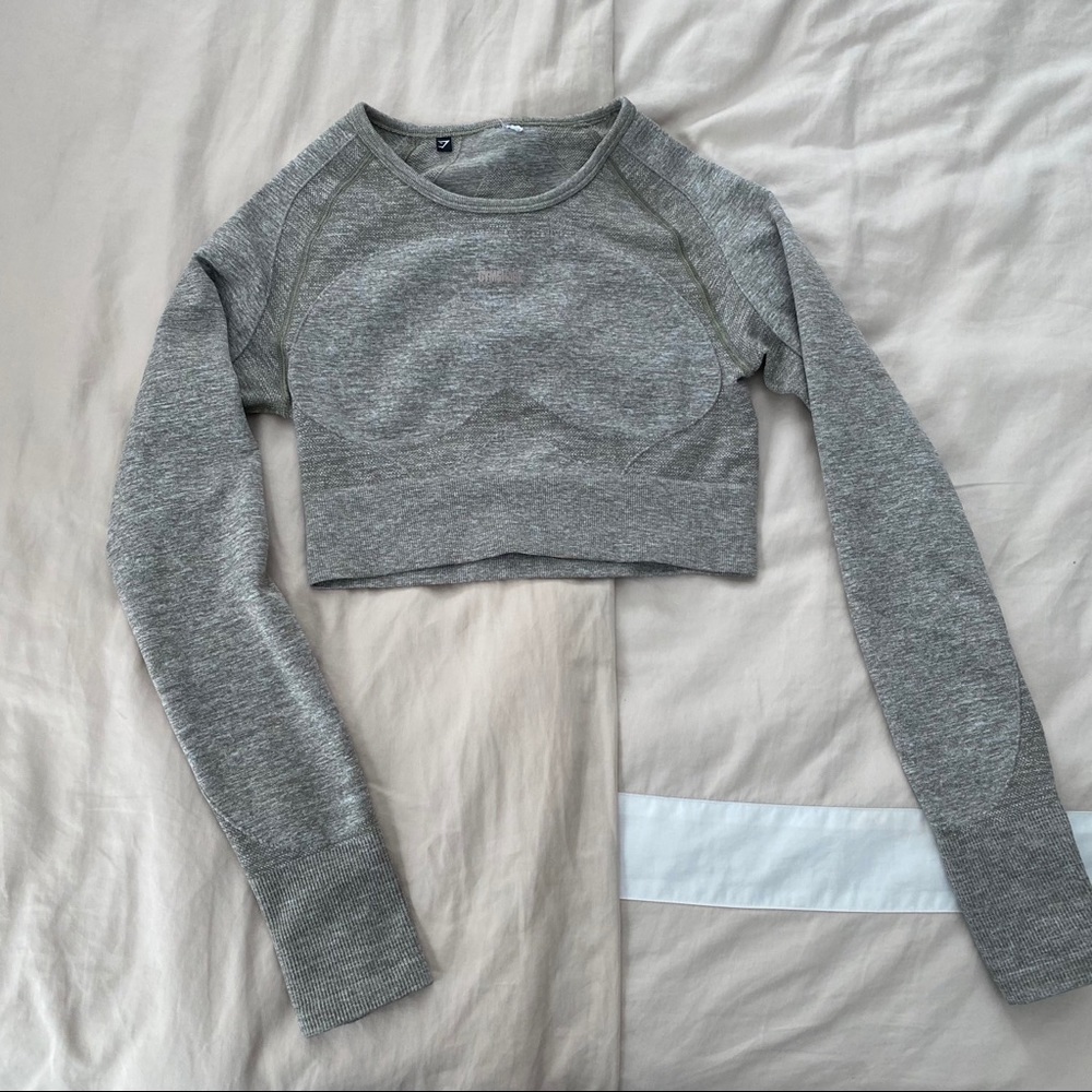 Gymshark Flex Sports Long Sleeve Crop Top - Khaki